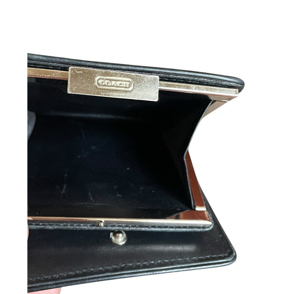 COACH Small Soft Black Leather Bi Fold Silver Coin Purse Wallet Cards Bills VTG - Picture 8 of 9